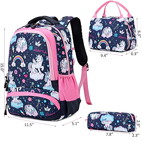 Mochila Unicornio Niños Impermeable Mochila Escolar para Adolescente Pequeñas Mochilas Infantil Bolso para Chicas para La Escuela,Viajes,Intemperie Juego de 3