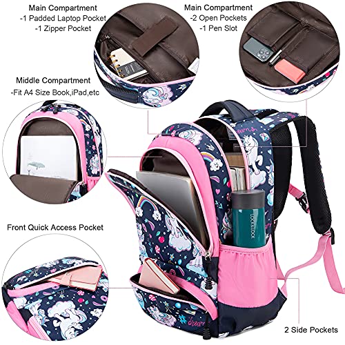 Mochila Unicornio Niños Impermeable Mochila Escolar para Adolescente Pequeñas Mochilas Infantil Bolso para Chicas para La Escuela,Viajes,Intemperie Juego de 3