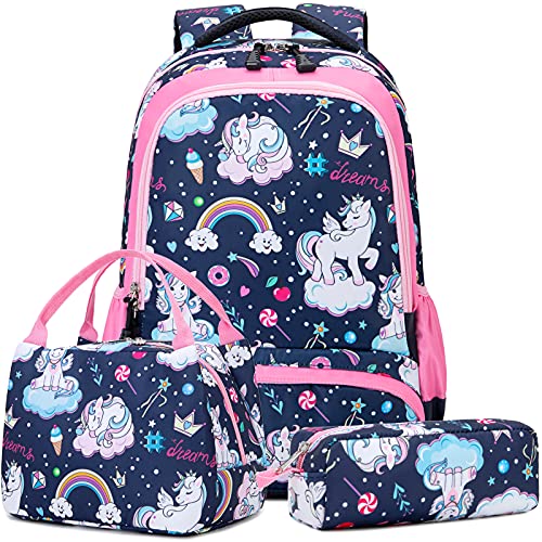 Mochila Unicornio Niños Impermeable Mochila Escolar para Adolescente Pequeñas Mochilas Infantil Bolso para Chicas para La Escuela,Viajes,Intemperie Juego de 3