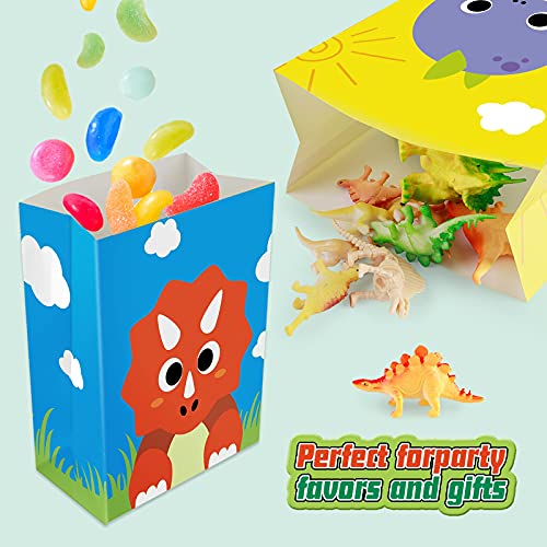 Mocoosy 24pcs de Dinosaurio Papel Bolsa de Fiesta para Niños Bolsas de Regalo, Dinosaurio Recuerdo de Fiesta Bolsas, Dino Goodie Dulces Bolsas Para Niños Temática De Dinosaurios Cumpleaños Fiesta