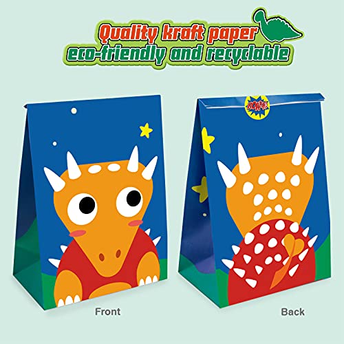 Mocoosy 24pcs de Dinosaurio Papel Bolsa de Fiesta para Niños Bolsas de Regalo, Dinosaurio Recuerdo de Fiesta Bolsas, Dino Goodie Dulces Bolsas Para Niños Temática De Dinosaurios Cumpleaños Fiesta