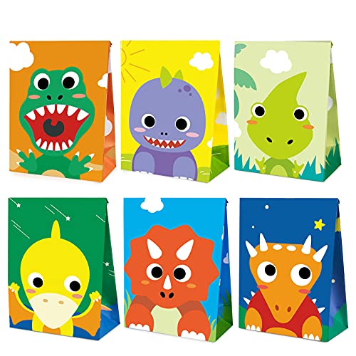 Mocoosy 24pcs de Dinosaurio Papel Bolsa de Fiesta para Niños Bolsas de Regalo, Dinosaurio Recuerdo de Fiesta Bolsas, Dino Goodie Dulces Bolsas Para Niños Temática De Dinosaurios Cumpleaños Fiesta