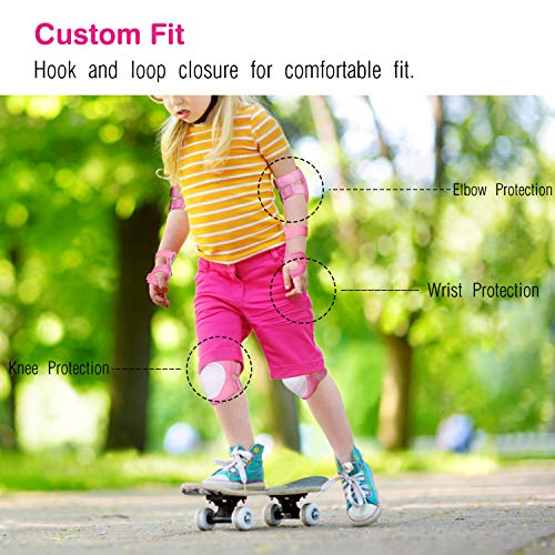 MoKo Set de Skate Equipo de Protección para Niños, Protectores de Muñeca de Almohadillas de Rodilla con Casco Ajustable para Niños para Ruedas Ciclismo y Patinaje para Niños - Rosa