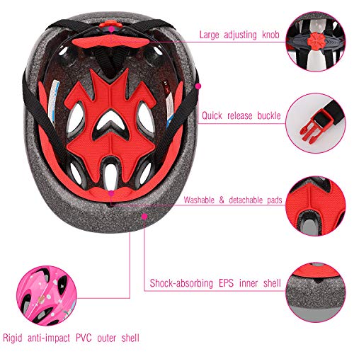 MoKo Set de Skate Equipo de Protección para Niños, Protectores de Muñeca de Almohadillas de Rodilla con Casco Ajustable para Niños para Ruedas Ciclismo y Patinaje para Niños - Rosa