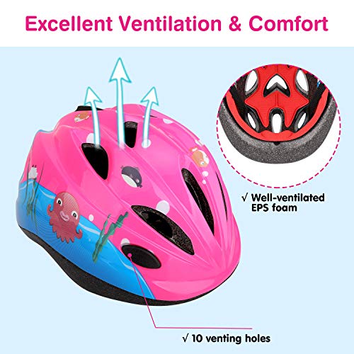 MoKo Set de Skate Equipo de Protección para Niños, Protectores de Muñeca de Almohadillas de Rodilla con Casco Ajustable para Niños para Ruedas Ciclismo y Patinaje para Niños - Rosa