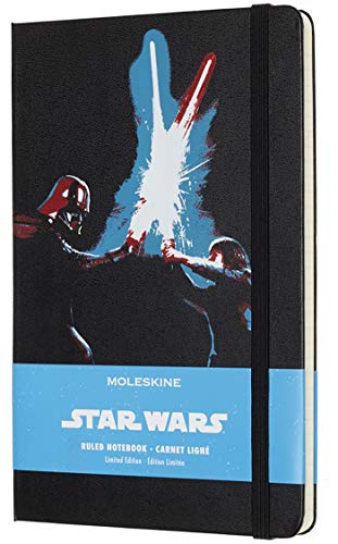 Moleskine Star Wars de Edición Limitada, Cuaderno de Rayas con Gráficos y Detalles Temáticos de espadas Láser, Tapa Dura, Tamaño Grande 13 x 21 cm, Blanco, 240 Páginas