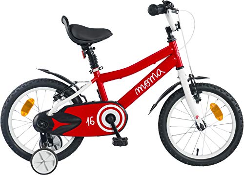 Moma Bikes - Bicicleta Infantil 16" con ruedines incluidos, Rojo, Talla Única