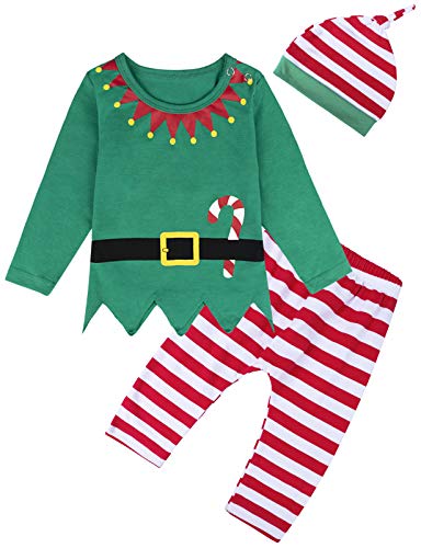 MOMBEBE COSLAND Disfraz Duende de Navidad Bebé Niños Conjuntos (6-12 Meses, Verde)