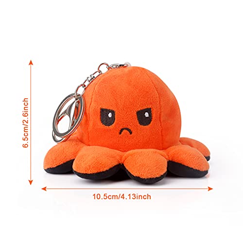 MOMSIV Llavero de pulpo reversible de peluche con forma de pulpo para niñas, para mujeres, niños, Color naranja y negro.,