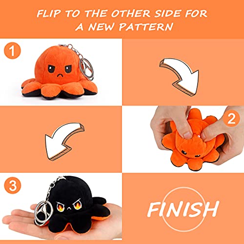 MOMSIV Llavero de pulpo reversible de peluche con forma de pulpo para niñas, para mujeres, niños, Color naranja y negro.,