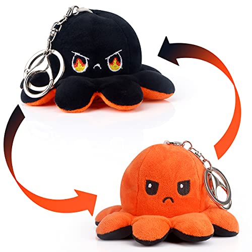 MOMSIV Llavero de pulpo reversible de peluche con forma de pulpo para niñas, para mujeres, niños, Color naranja y negro.,