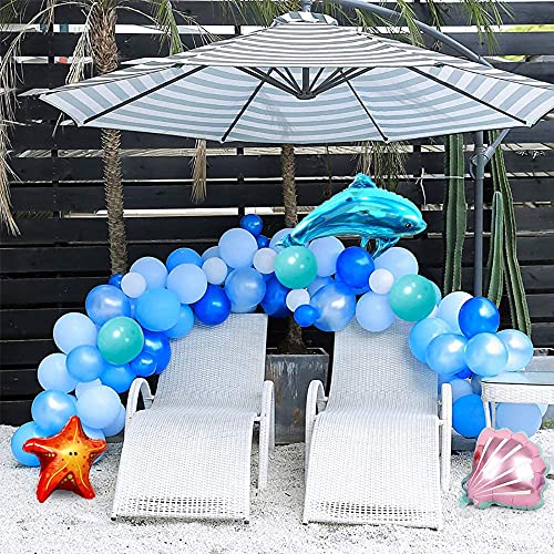 MONKEY BUSINESS | Decoracion de Fiesta Tematica Oceano 74 pcs | Animales Acuaticos | Delfin Estrella de Mar Pulpo Pez Payaso Concha| Fiesta Infantil|Globos Azul Blanco | Debajo del Mar