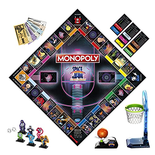 Monopoly: Space Jam: A New Legacy Edition Juego de Mesa Familiar, Lebron James Space Jam 2, para niños de 8 años en adelante, Multicolor