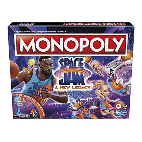 Monopoly: Space Jam: A New Legacy Edition Juego de Mesa Familiar, Lebron James Space Jam 2, para niños de 8 años en adelante, Multicolor