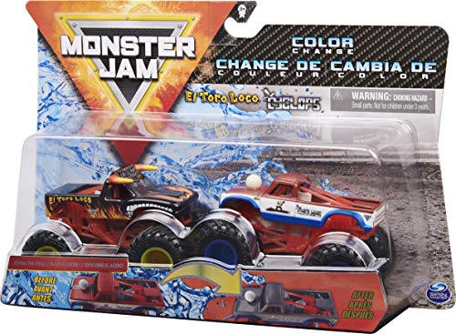 Monster Jam Oficial El Toro Loco vs Cyclops Camiones Monstruos fundidos a presión, Escala 1:64