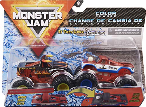 Monster Jam Oficial El Toro Loco vs Cyclops Camiones Monstruos fundidos a presión, Escala 1:64