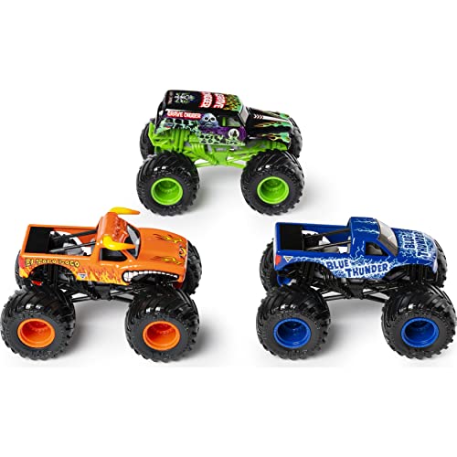 Monster Jam, Pack de 3 Coches de Juguete Ground Shaker (Grave Digger), El Toro Loco y Blue Thunder a Escala 1:64 (Moldeado por inyección)