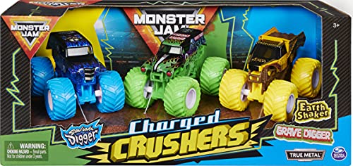 Monster Jam, Pack de 3 Coches de Juguete Ground Shaker (Grave Digger), El Toro Loco y Blue Thunder a Escala 1:64 (Moldeado por inyección)