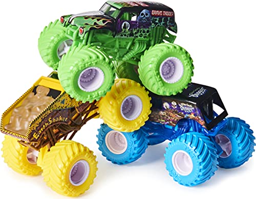 Monster Jam, Pack de 3 Coches de Juguete Ground Shaker (Grave Digger), El Toro Loco y Blue Thunder a Escala 1:64 (Moldeado por inyección)