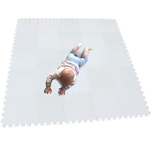 MQIAOHAM Esterilla Puzzle de Fitness-25 losas de EVA Espuma Alfombrilla Protectora Protección para el Suelo para máquinas de Deporte y gimnasios sobre el Piso Fácil de Limpiar Blanco CDW101G301025