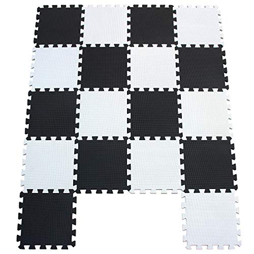 MSHEN18 Piezas Alfombra Puzzle Bebe con Certificado CE y certificación EVA | Puzzle Suelo Bebe | Puede ser Lavado Goma eva,Tamaño 1.62 Cuadrado,blanco-negro-0104g18