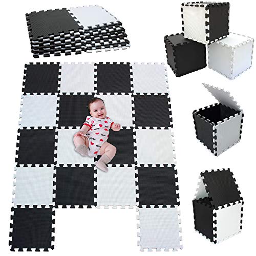 MSHEN18 Piezas Alfombra Puzzle Bebe con Certificado CE y certificación EVA | Puzzle Suelo Bebe | Puede ser Lavado Goma eva,Tamaño 1.62 Cuadrado,blanco-negro-0104g18