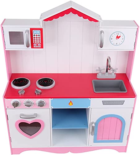 MuGuang - Cocina de juguete con accesorios, cocina de juguete, cocina de juguete, cocina de madera, cocina para niños de 3 a 9 años, juguete Role Play (rosa)