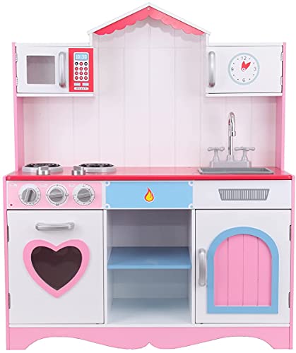 MuGuang - Cocina de juguete con accesorios, cocina de juguete, cocina de juguete, cocina de madera, cocina para niños de 3 a 9 años, juguete Role Play (rosa)