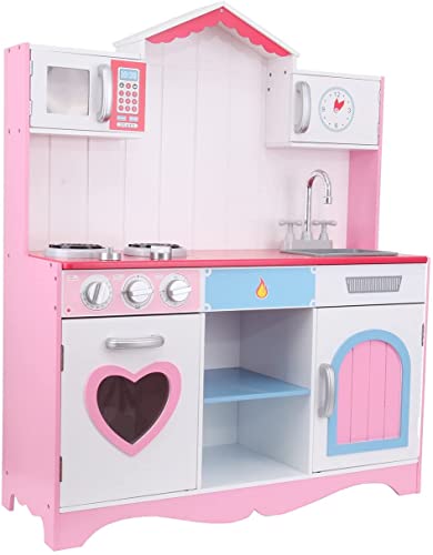 MuGuang - Cocina de juguete con accesorios, cocina de juguete, cocina de juguete, cocina de madera, cocina para niños de 3 a 9 años, juguete Role Play (rosa)