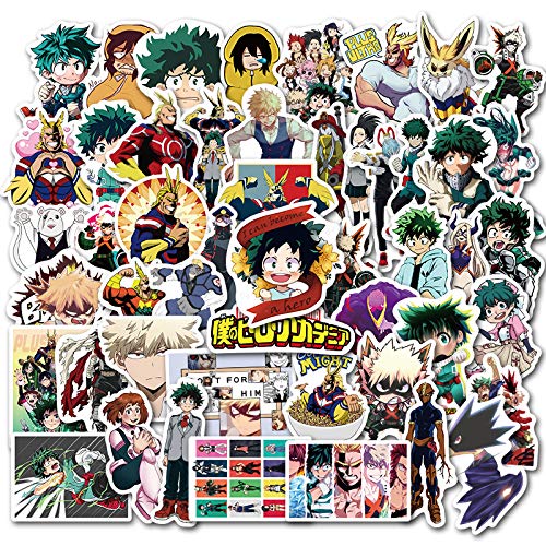 My Hero Academia Paquete de Pegatinas para Portátil 50 Piezas, Pegatina Unicas y Geniales, Botella de Ggua, Portátil, Guitarra, Monopatín, Viaje, Pegatinas para Niños