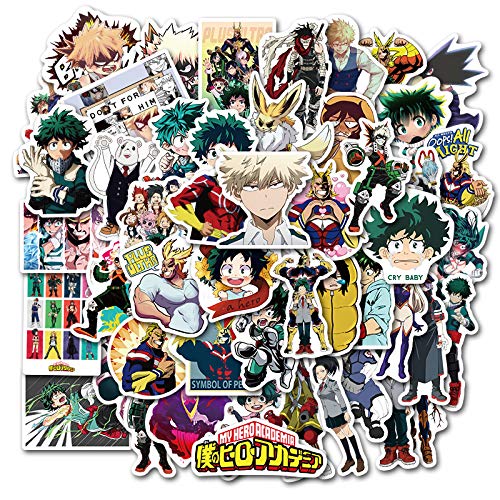 My Hero Academia Paquete de Pegatinas para Portátil 50 Piezas, Pegatina Unicas y Geniales, Botella de Ggua, Portátil, Guitarra, Monopatín, Viaje, Pegatinas para Niños