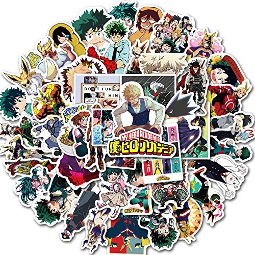 My Hero Academia Paquete de Pegatinas para Portátil 50 Piezas, Pegatina Unicas y Geniales, Botella de Ggua, Portátil, Guitarra, Monopatín, Viaje, Pegatinas para Niños