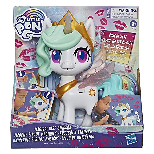 My Little Pony - Unicornio Princesa Celestia Besos mágicos - Figura interactiva de Unicornio con 3 sorpresas, Juguete Musical Infantil Que se Mueve y se Ilumina