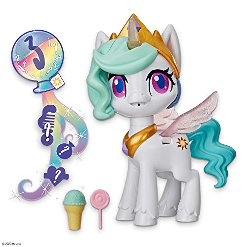 My Little Pony - Unicornio Princesa Celestia Besos mágicos - Figura interactiva de Unicornio con 3 sorpresas, Juguete Musical Infantil Que se Mueve y se Ilumina