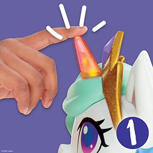 My Little Pony - Unicornio Princesa Celestia Besos mágicos - Figura interactiva de Unicornio con 3 sorpresas, Juguete Musical Infantil Que se Mueve y se Ilumina