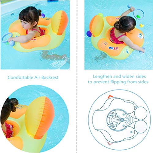 Myir JUN Flotador bebé con Asiento y Respaldo, Anillo de Natación para bebés de Piscina Flotador Inflable para Niños Flotador de Natación Nadar Anillo (Naranja, M)