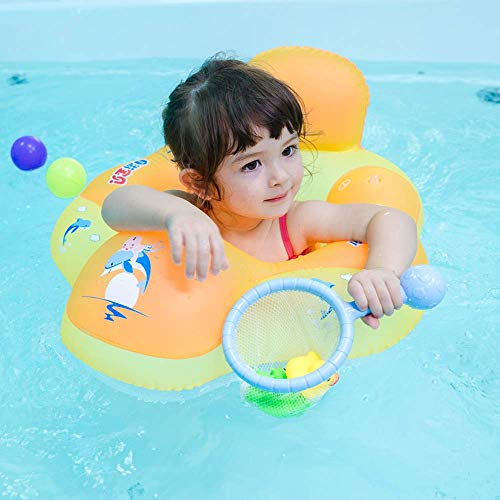 Myir JUN Flotador bebé con Asiento y Respaldo, Anillo de Natación para bebés de Piscina Flotador Inflable para Niños Flotador de Natación Nadar Anillo (Naranja, M)