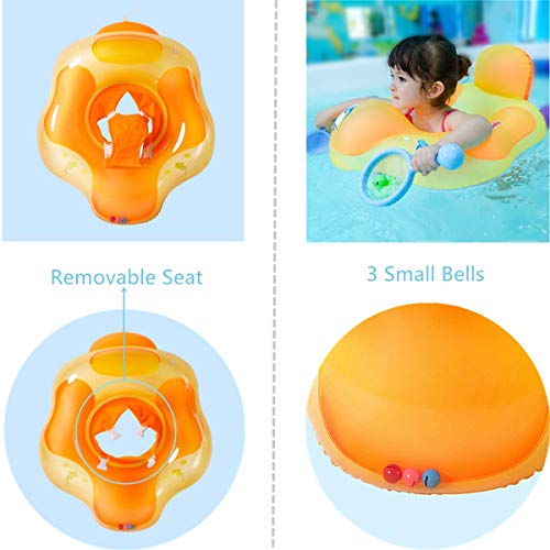 Myir JUN Flotador bebé con Asiento y Respaldo, Anillo de Natación para bebés de Piscina Flotador Inflable para Niños Flotador de Natación Nadar Anillo (Naranja, M)