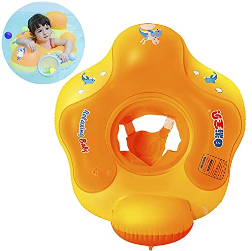 Myir JUN Flotador bebé con Asiento y Respaldo, Anillo de Natación para bebés de Piscina Flotador Inflable para Niños Flotador de Natación Nadar Anillo (Naranja, M)