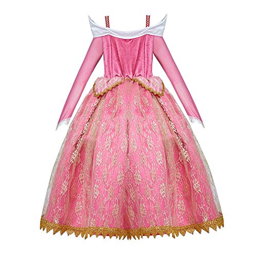 MYRISAM Vestidos de Princesa Aurora para Niñas Disfraz de Carnaval Bella Durmiente Traje de Halloween Navidad Cumpleaños Fiesta Ceremonia Aniversario Cosplay Vestir con Accesorios 7-8 años