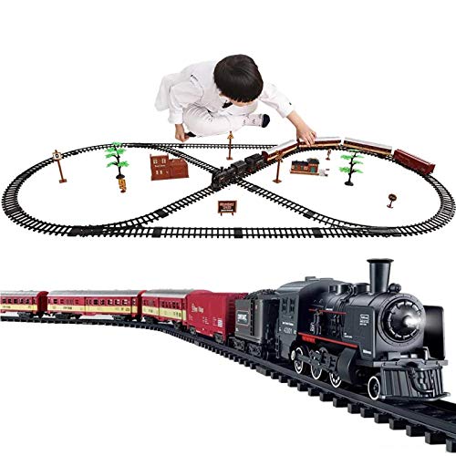 N / C Kit de Tren eléctrico para niños, con Sonidos de Tren realistas, Humo Ligero, fácil de Montar, Kit de riel de Motor de Locomotora de Vapor, Regalos para niños y niñas Mayores de 3 años