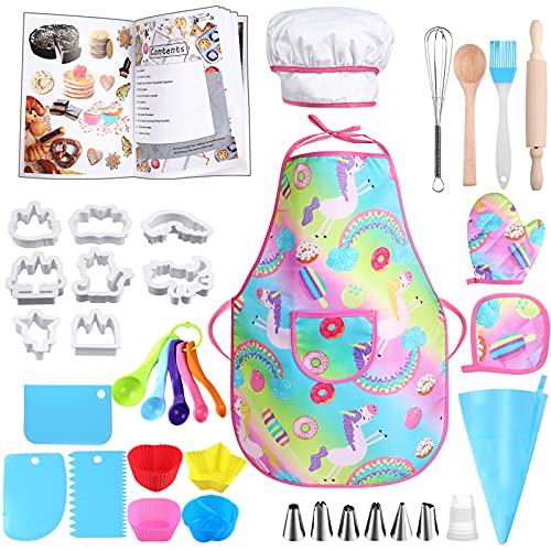 Nabance Juguetes de Cocina para Niños Accesorios,37 Piezas Juego de Cocina para Chef, Set de Tarta Casera Niños, con Delantal y Gorro de Cocinero, Folleto de Recetas,, Cumpleaños