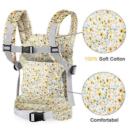 Nabance Muñeca Transporte Doll Carrier Trasera Algodón Sling para Niños de Hasta 18 Meses Patrón Floral Amarillo