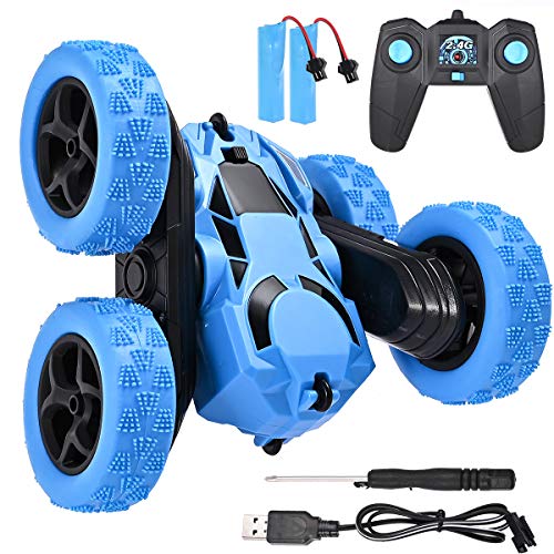 Nabance Stunt Coche Teledirigido Anfibio 2.4GHz Stunt RC Juguetes Control Remoto de 360 Grados Coche para con Luces LED Regalo con Destornillador Coche Teledirigido Recargable para Niños