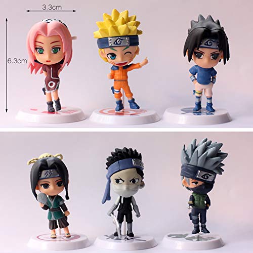 Naruto Cake Topper - 6 pcs Naruto Mini Juego de Figuras,Acción Figuras Modelo Muñecas Mini Muñeca de Naruto,Niños Baby Shower Fiesta de cumpleaños Pastel Decoración Suministros