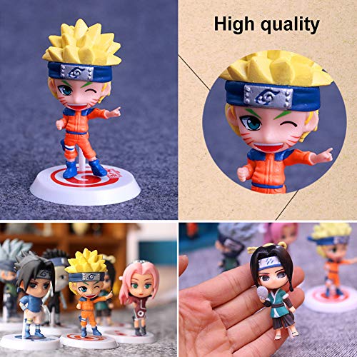 Naruto Cake Topper - 6 pcs Naruto Mini Juego de Figuras,Acción Figuras Modelo Muñecas Mini Muñeca de Naruto,Niños Baby Shower Fiesta de cumpleaños Pastel Decoración Suministros