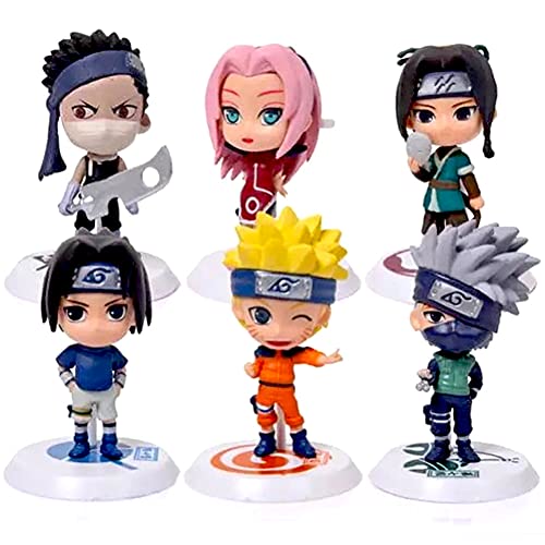 Naruto Cake Topper - 6 pcs Naruto Mini Juego de Figuras,Acción Figuras Modelo Muñecas Mini Muñeca de Naruto,Niños Baby Shower Fiesta de cumpleaños Pastel Decoración Suministros