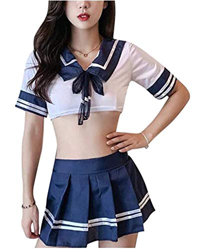 NAVARCH Disfraz Colegiala Disfraces Escuela de Mujer Sexy Ropa Colegiala Cosplay Uniforme Escolar Conjunto Colegiala Disfraces Sexy Colegiala Trajes de Colegiala Vestido de Colegiala Mini Falda