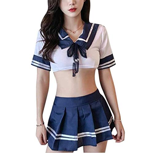 NAVARCH Disfraz Colegiala Disfraces Escuela de Mujer Sexy Ropa Colegiala Cosplay Uniforme Escolar Conjunto Colegiala Disfraces Sexy Colegiala Trajes de Colegiala Vestido de Colegiala Mini Falda