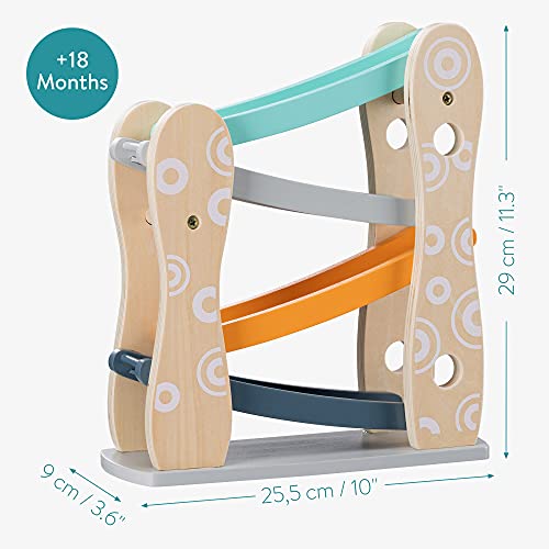 Navaris Rampa de Coches de Juguete - Circuito de 3X Coche de Madera para niños bebés +18 Meses - Pista de Carreras con rampas - 25.5 x 9.2 x 28.8 CM